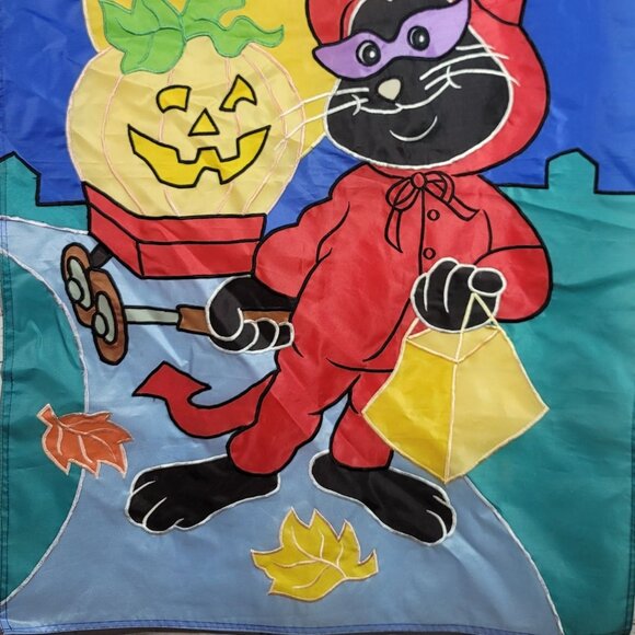 Halloween Banner Black Cat Trick Or Treating Jack O'Lantern Leaves Fall 40"X28" - Picture 3 of 6